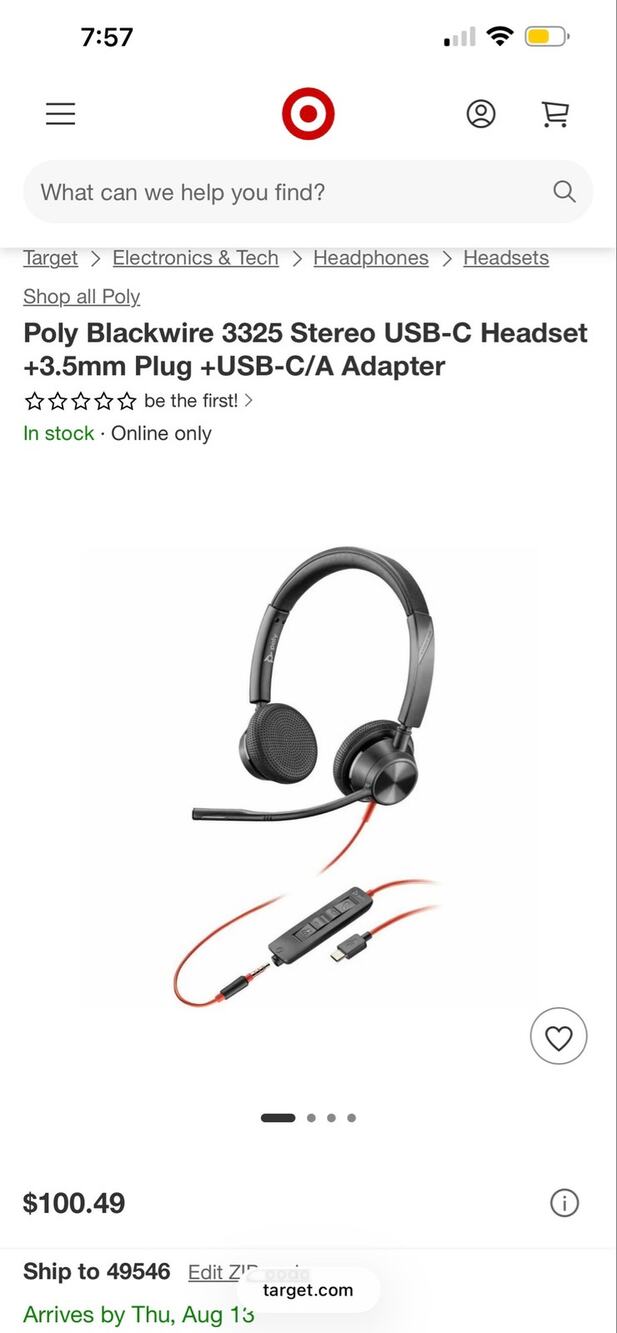 Poly Plantronics Blackwire 3325 Wired USB Headset- new with out box